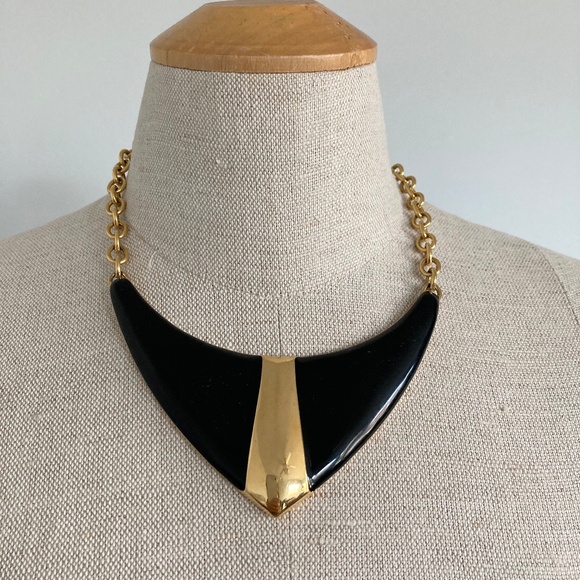 1980s Monet Black and Gold Statement Necklace - Picture 1 of 6